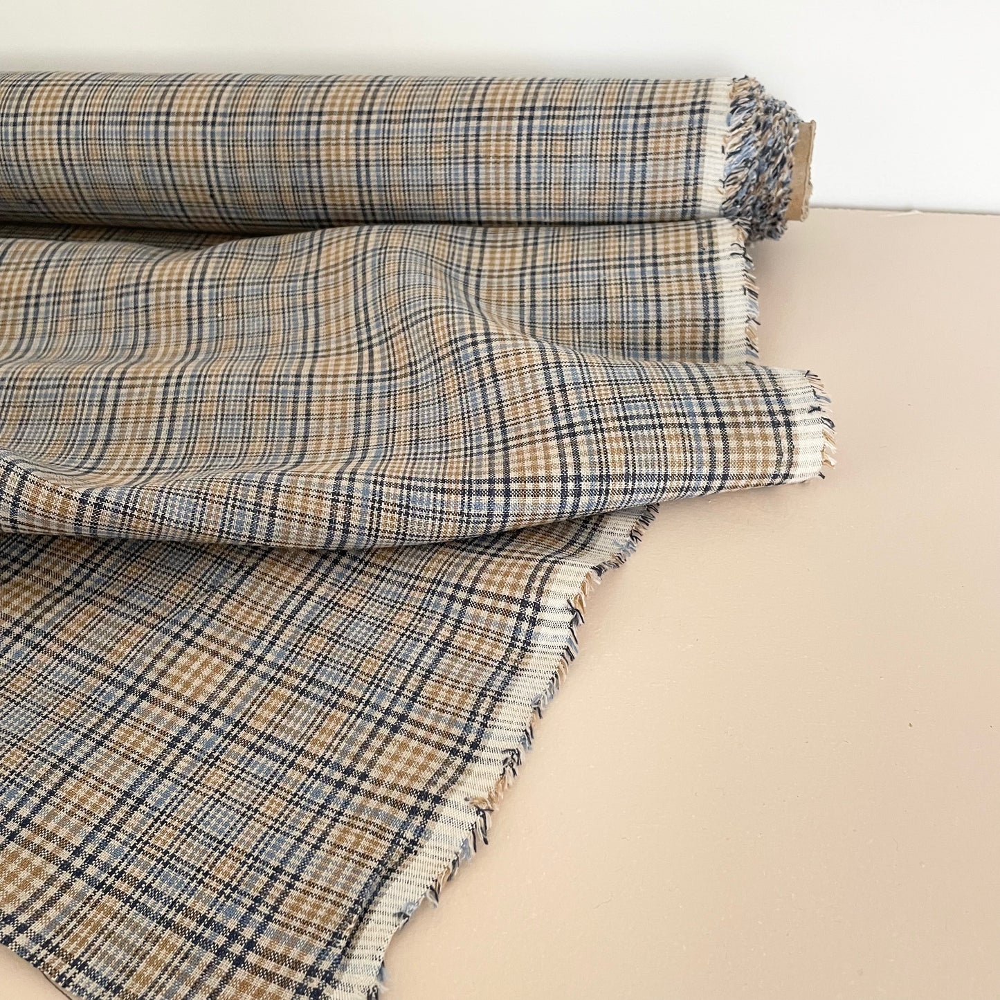 YARN DYED LINEN PLAID - SKY & SAND