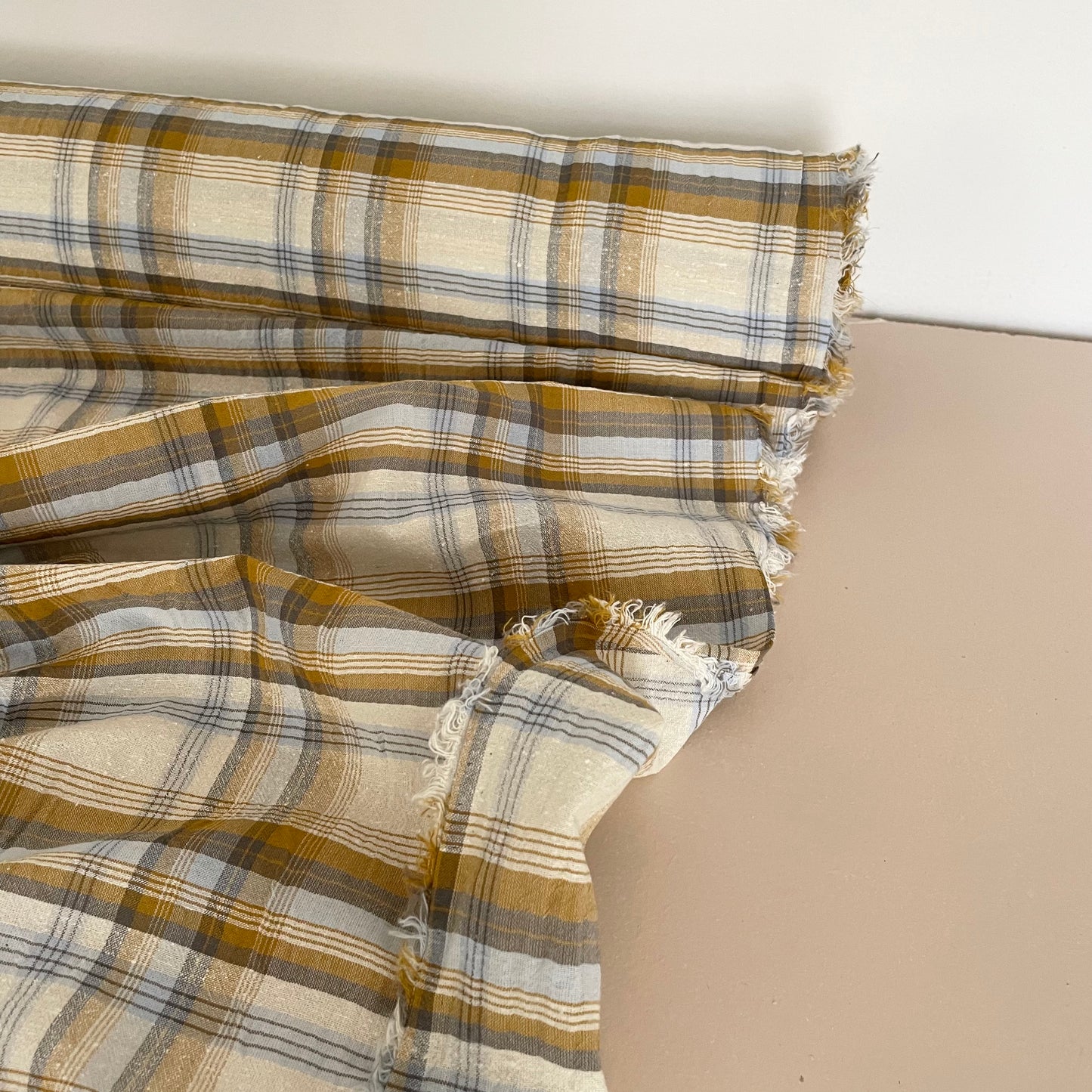 SILK COTTON CHECK - MUSTARD & SKY