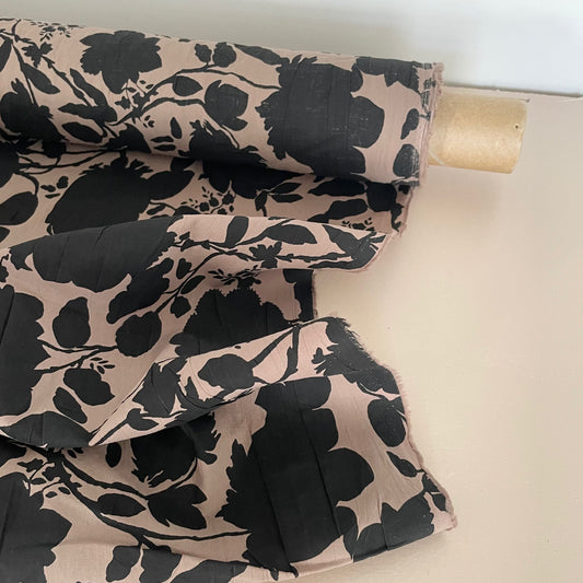 PRINTED COTTON - TAUPE & BLACK FLORAL