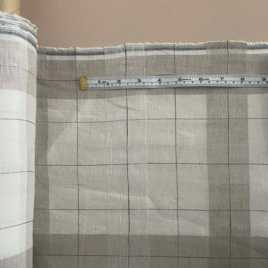 LINEN COTTON CECK - STONE & WHITE