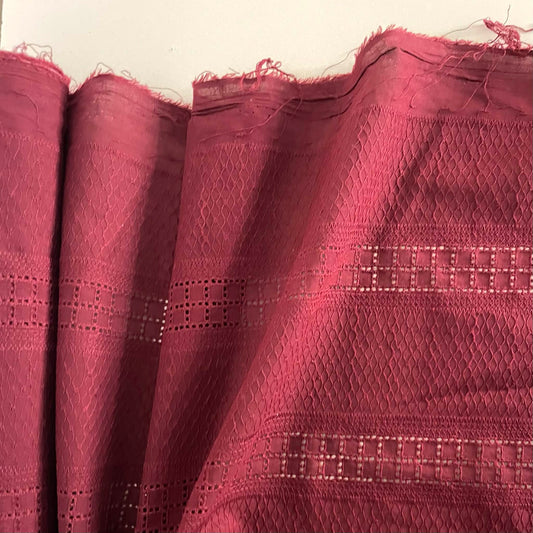 EMBROIDERED COTTON - BURGUNDY LATTICE