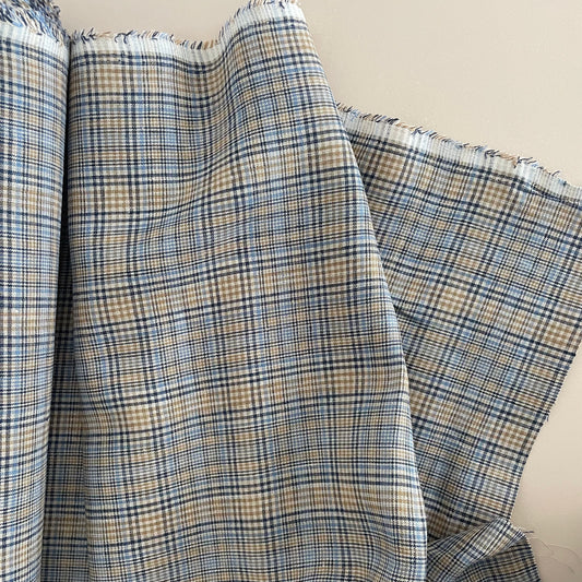 YARN DYED LINEN PLAID - SKY & SAND