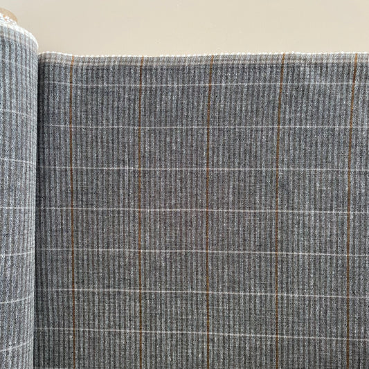 LINEN COTTON PLAID - CHARCOAL & OCHRE