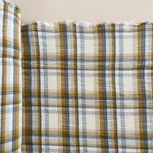 SILK COTTON CHECK - MUSTARD & SKY