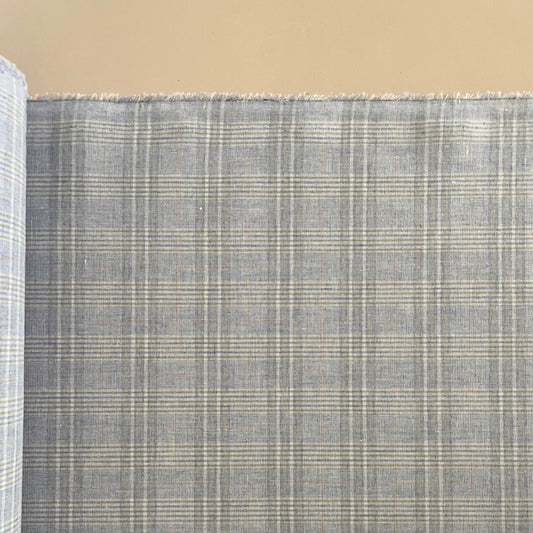YARN DYED LINEN COTTON CHECK - MIST BLUE & OAT