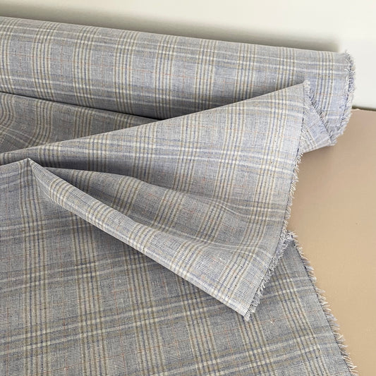 YARN DYED LINEN COTTON CHECK - MIST BLUE & OAT